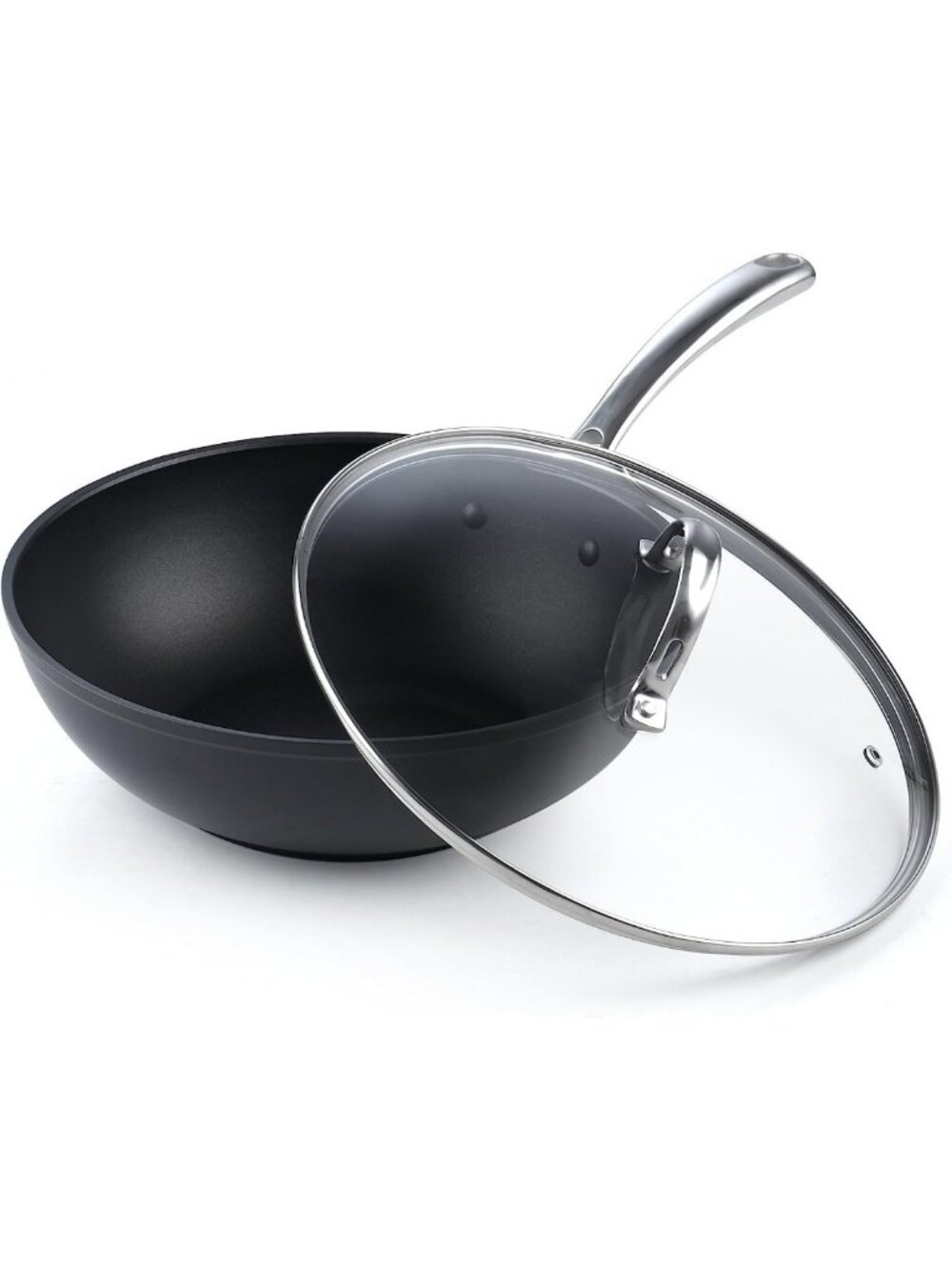 11-Inch Hard Anodized Nonstick Wok Pan with Lid - Heavy-Duty Cooking Essential